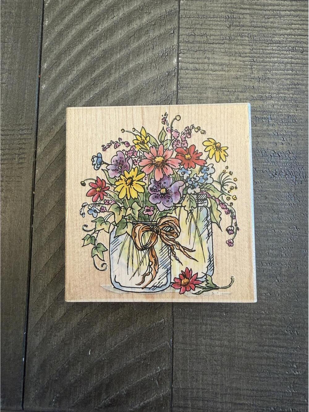 Penny Black Friendly Flowers 1999 wood block stamp - Picture 1 of 8